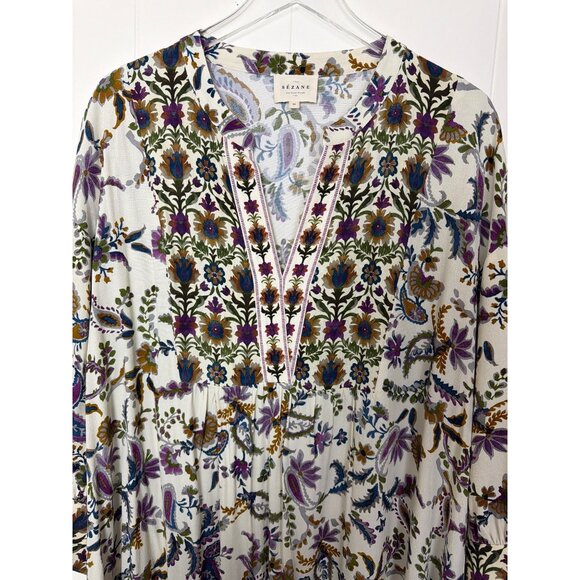 NWOT Sézane Boheme Ecru Arabesque Flower Midi Dress 100% Viscose Size 44 - Picture 8 of 16